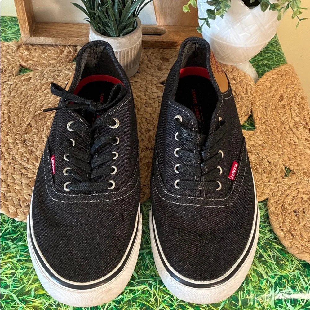 Levi's Black Canvas Sneakers with White Soles